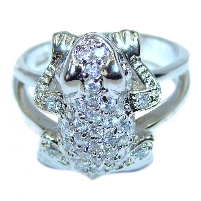 Frog Genuine White Topaz .925 Sterling Silver handcrafted Statement Ring size 6