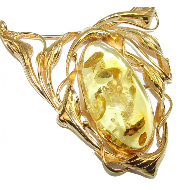 Huge Genuine Baltic Amber 18K Gold over .925 Sterling Silver handcrafted necklace