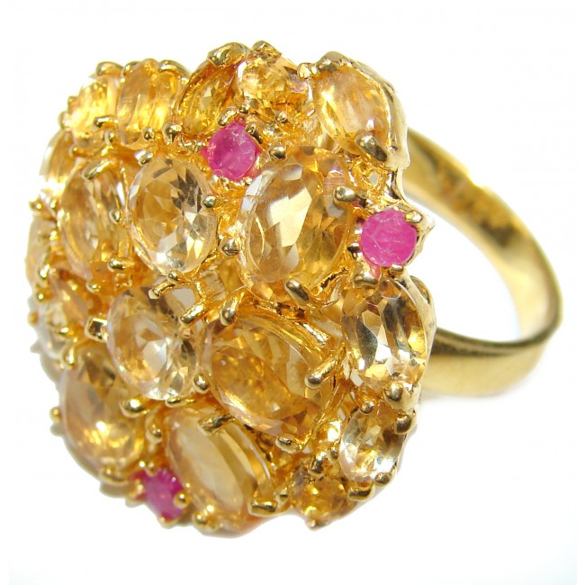 Luxurious Style Natural Citrine 18K Gold over .925 Sterling Silver handmade HUGE Cocktail Ring s. 8 1/2