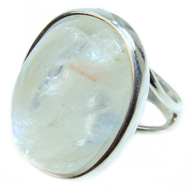 Genuine Fire Moonstone .925 Sterling Silver handcrafted ring size 8 adjustable