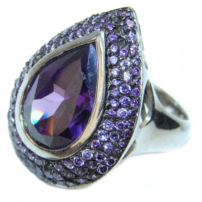 Vintage Style 21.2 carat Amethyst .925 Sterling Silver handmade Cocktail Ring s. 9 1/4