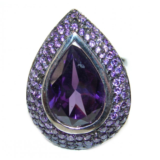 Vintage Style 21.2 carat Amethyst .925 Sterling Silver handmade Cocktail Ring s. 9 1/4
