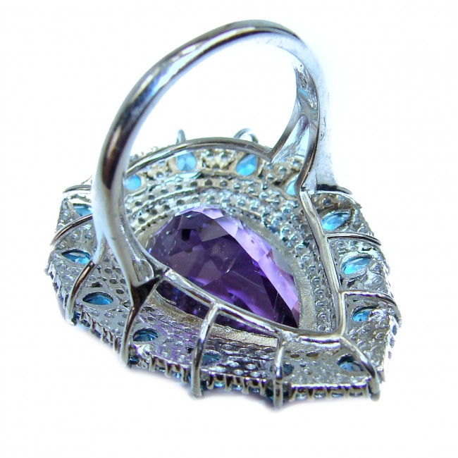 Her Majesty Vintage Style 19.2 carat Amethyst .925 Sterling Silver handmade Cocktail Ring s. 7 1/2