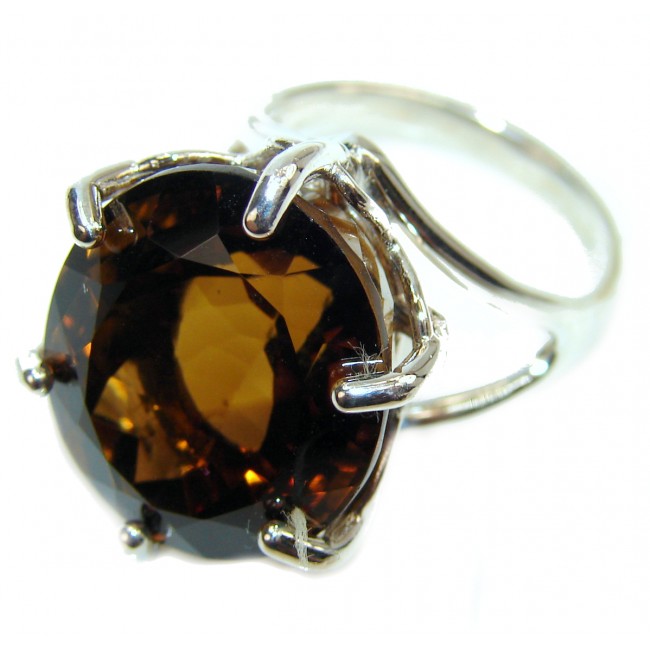 Very Bold Champagne Smoky Topaz 18K Gold over .925 Sterling Silver Ring size 8 1/4
