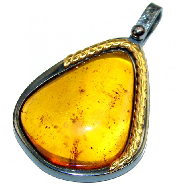 LARGE Vintage Design Polish Amber .925 Sterling Silver handmade Pendant