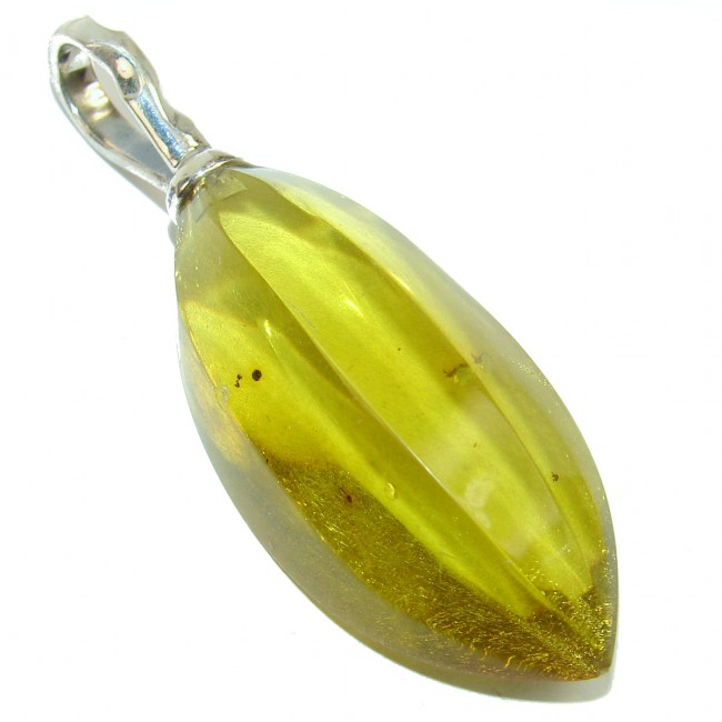 LARGE faceted Polish Amber .925 Sterling Silver handmade Pendant
