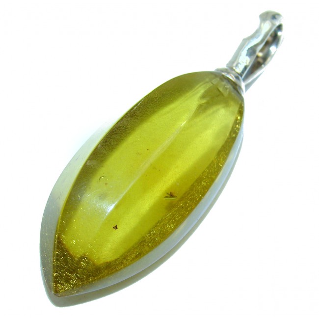 LARGE faceted Polish Amber .925 Sterling Silver handmade Pendant