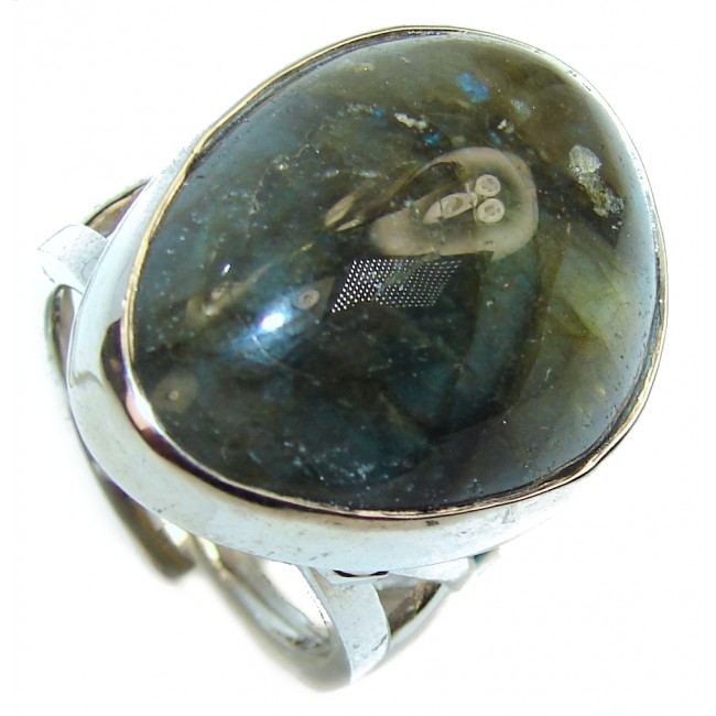Mesmerizing Fire Labradorite .925 Sterling Silver Bali handmade ring size 8 adjustable