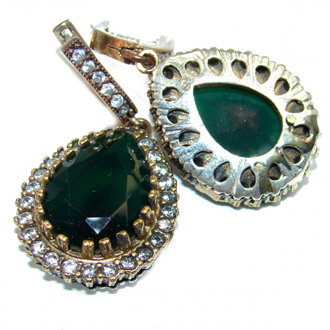 Green Ivy LARGE quality Emerald .925 Sterling Silver handcrafted LARGE earrings