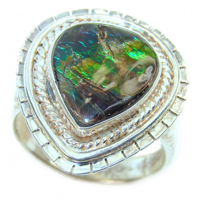 Outstanding Genuine Canadian Ammolite .925 Sterling Silver handmade ring size 10