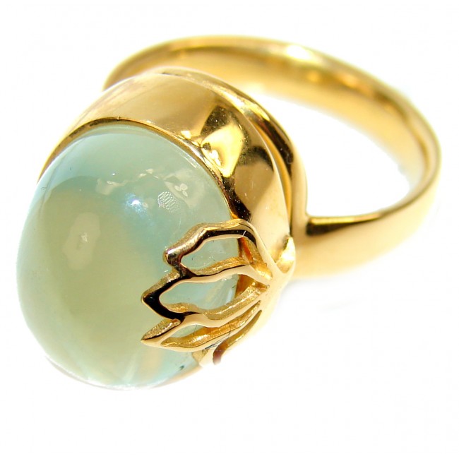 LARGE Natural Prehnite 18K Gold over .925 Sterling Silver handmade ring s. 8