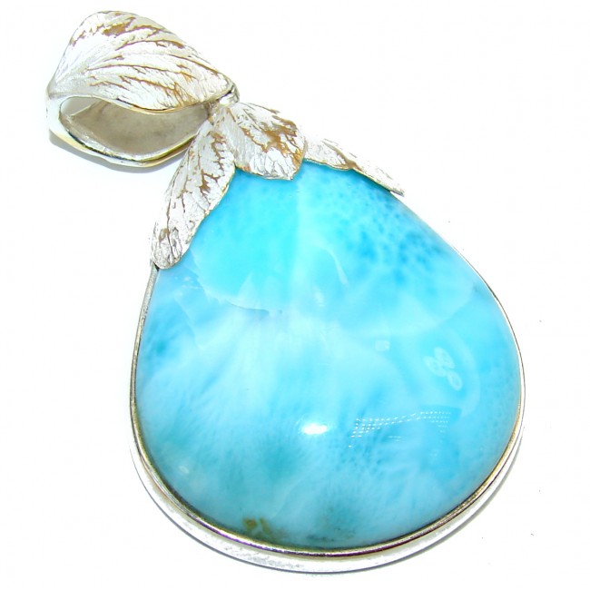 Precious Blue Larimar Pearl .925 Sterling Silver handmade pendant