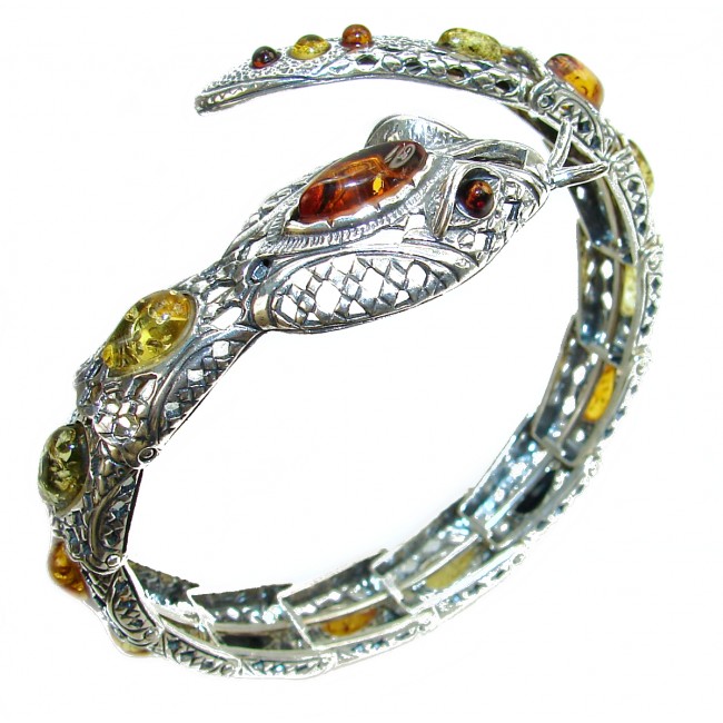 Huge Snake Genuine Baltic Amber .925 Sterling Silver handcrafted Bracelet