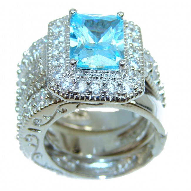 Spectacular Blue Topaz .925 Sterling Silver stack up ring; s. 4 3/4