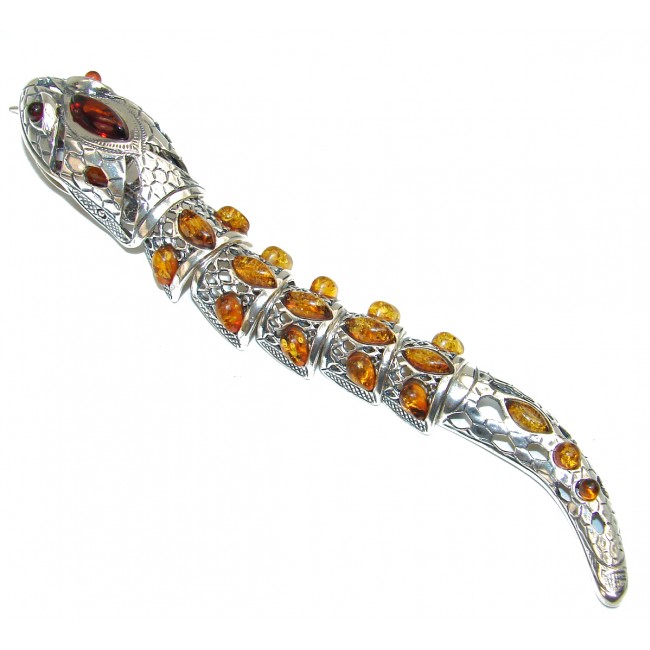 Large Dragon 5 1/4 inches long authentic Baltic Amber .925 Sterling Silver handcrafted Pendant