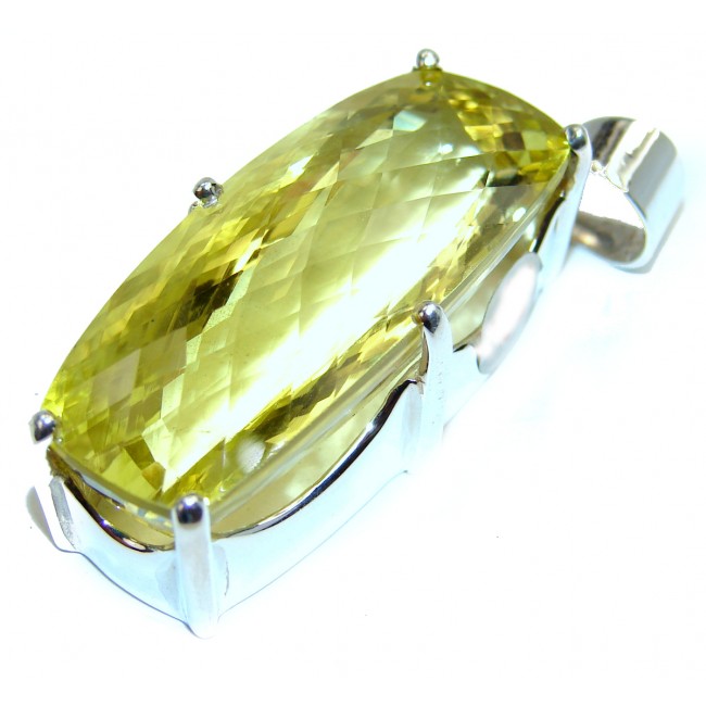 Oval cut 48.5 carat Genuine Lemon Quartz .925 Sterling Silver handcrafted pendant
