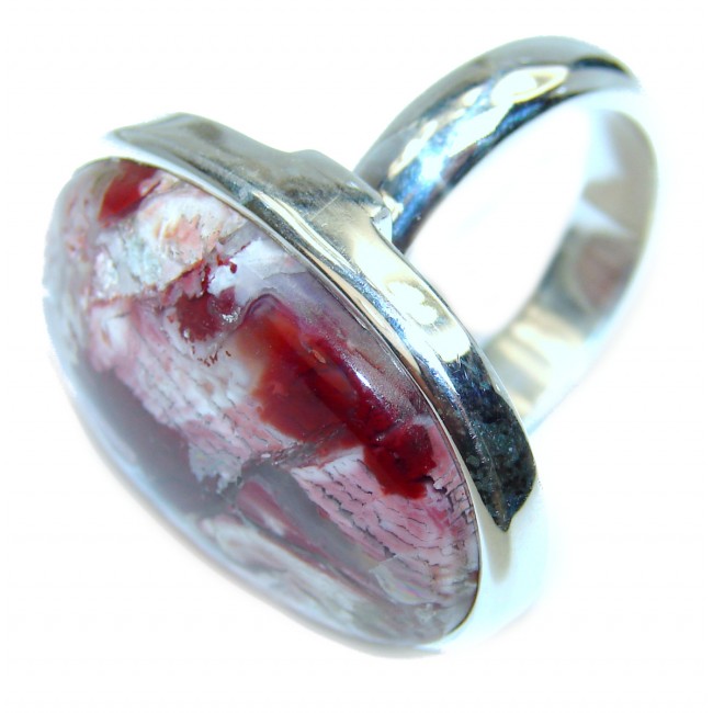 BOHO STYLE Genuine Chrome chalcedony .925 Sterling Silver handcrafted LARGE ring s. 7 3/4