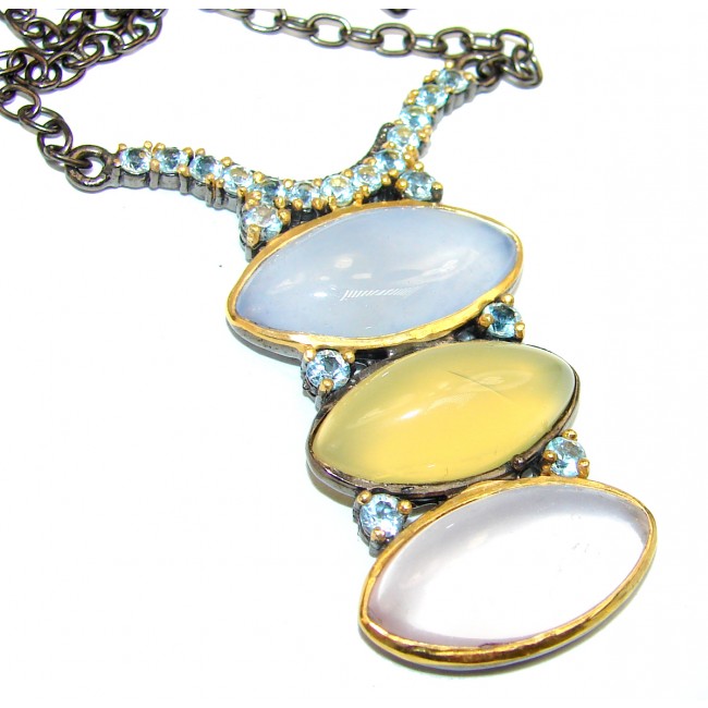 Marvelous authentic Pastel color multistone .925 Sterling Silver handcrafted necklace