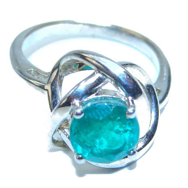 Spectacular 5.2 ctw Colombian Emerald .925 Sterling Silver handmade Ring size 7 1/4