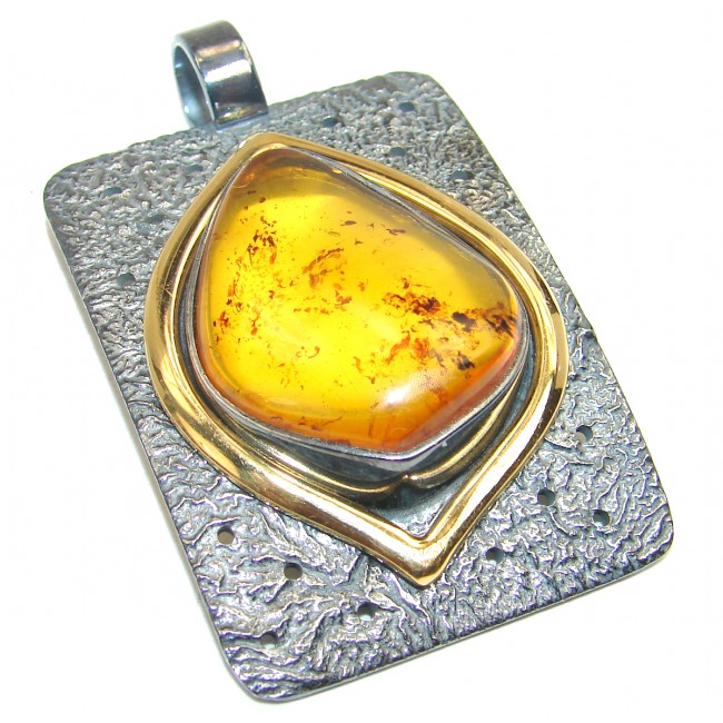 INCREDIBLE Baltic Polish Amber 2 tones .925 Sterling Silver handcrafted Pendant