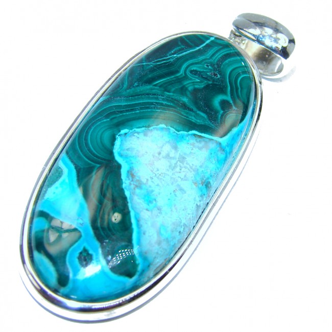 Large Chrysocolla .925 Sterling Silver handcrafted Pendant
