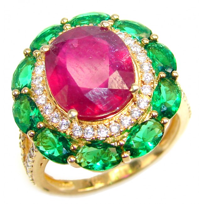 Royal quality unique Ruby 18K Gold over .925 Sterling Silver handcrafted Ring size 7