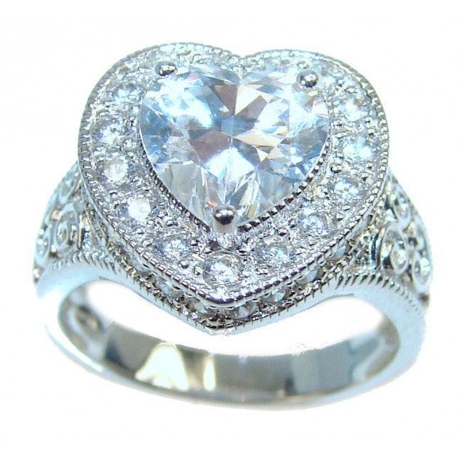 Mom's Heart White Topaz .925 Sterling Silver handmade ring size 7