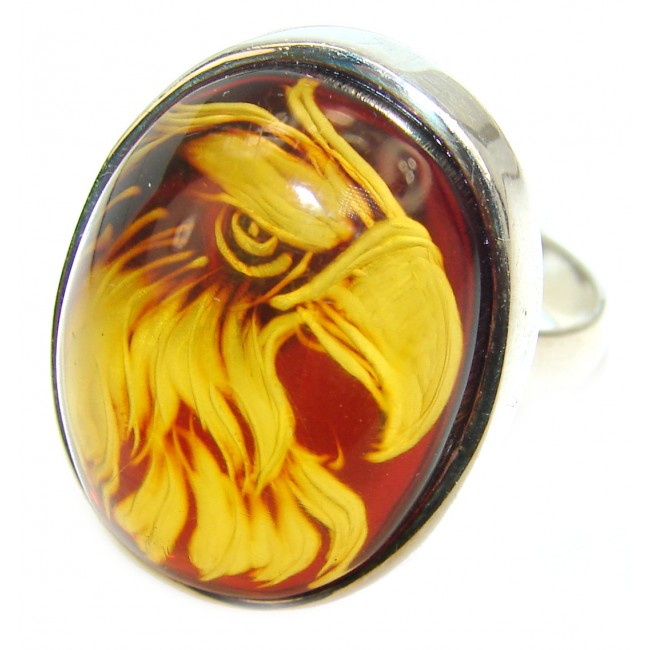 A Praud Eagle Authentic carved Baltic Amber .925 Sterling Silver handmade Pendant