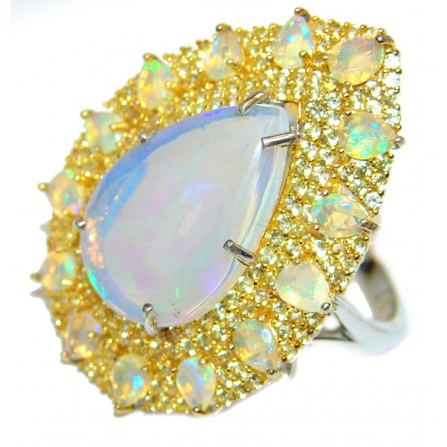 Dare to Dazzle Genuine Ethiopian Opal Yelllow Sapphire .925 Sterling Silver handmade Ring size 8 1/4