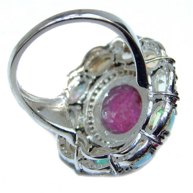 12.3carat Star Ruby 14K White Gold over .925 Sterling Silver handcrafted Large Statement Ring size 8