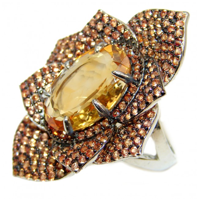Luxurious Style Natural Citrine 18K white Gold over .925 Sterling Silver handmade HUGE Cocktail Ring s. 7
