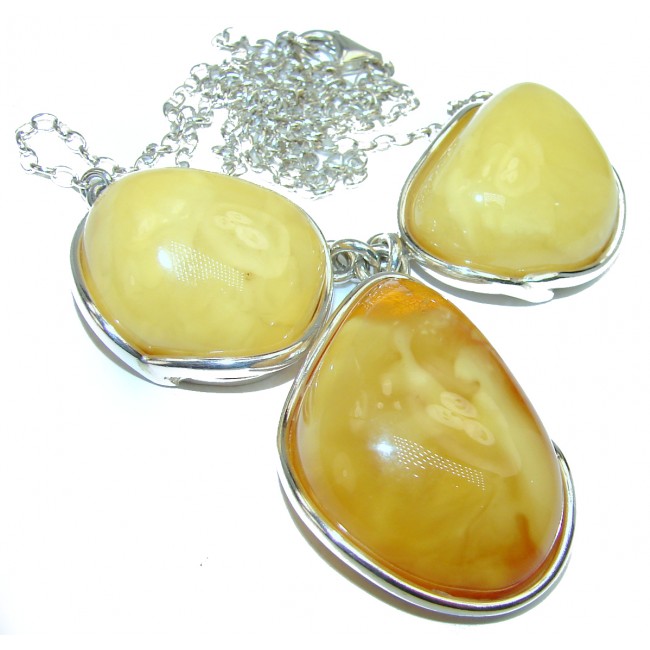 Huge Genuine Baltic Amber .925 Sterling Silver handcrafted necklace