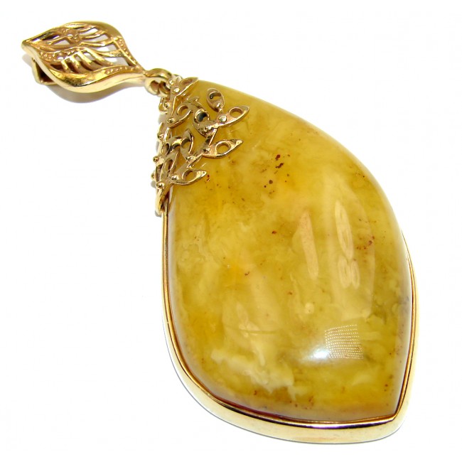 Large Vintage Design Polish Amber 18K Gold over .925 Sterling Silver handmade Pendant