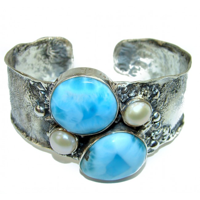 Perfect Harmony Blue Larimar .925 Sterling Silver handcrafted Bracelet  Cuff