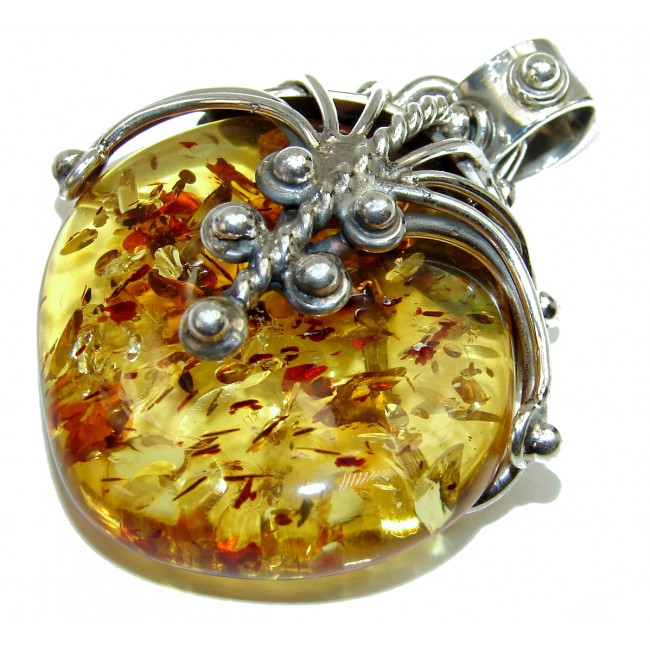 Huge Genuine Polish Amber .925 Sterling Silver handmade pendant