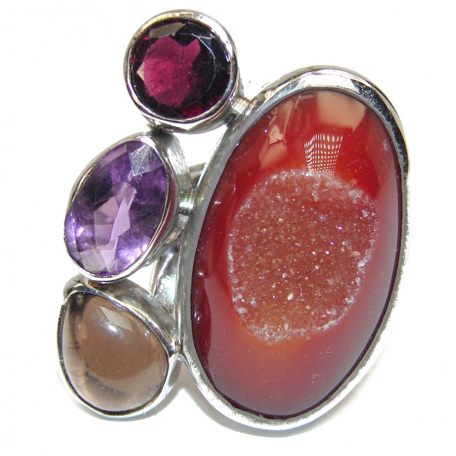 Huge Amazing Crystal Druzy Sterling Silver Ring s. 7