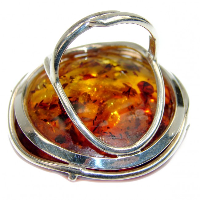 Large Sun best quality Baltic Amber .925 Sterling Silver handcrafted Huge Ring s. 7 adjustable