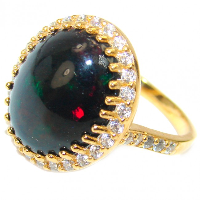 Vintage Design 8.2ctw Genuine Black Opal 14K Gold over .925 Sterling Silver handmade Ring size 6 3/4