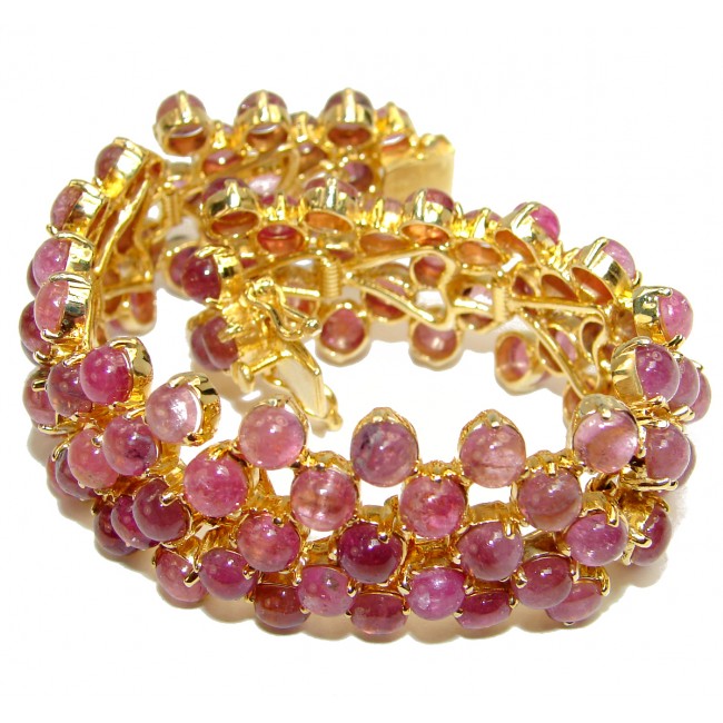 Luxury Victorian Style Authentic Ruby 18K Gold over .925 Sterling Silver handmade Large Bracelet