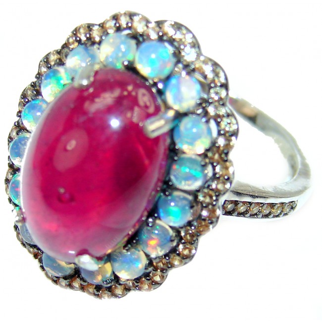 Great quality unique Ruby 18K white Gold over .925 Sterling Silver handcrafted Ring size 8