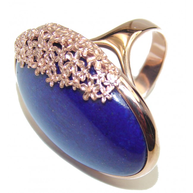 Huge Natural Lapis Lazuli 14K Gold over .925 Sterling Silver handcrafted ring size 8