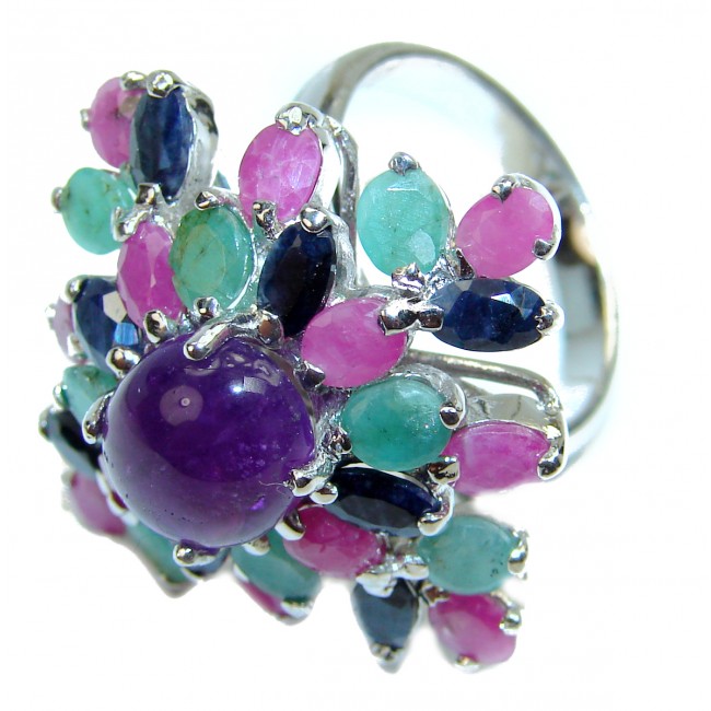 Vintage Style 10.2 carat Amethyst .925 Sterling Silver handmade Cocktail Ring s. 8 1/4
