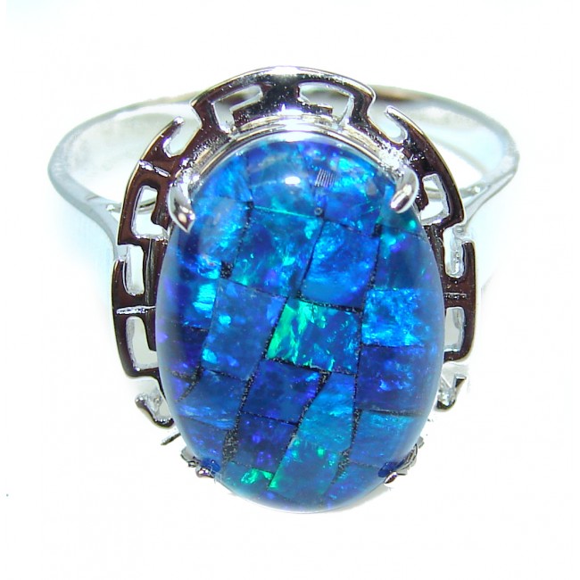 Superior quality Doublet Opal .925 Sterling Silver handcrafted Ring size 10 1/2