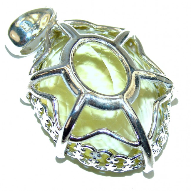 Round cut 28.5 carat Genuine Lemon Quartz .925 Sterling Silver handcrafted pendant
