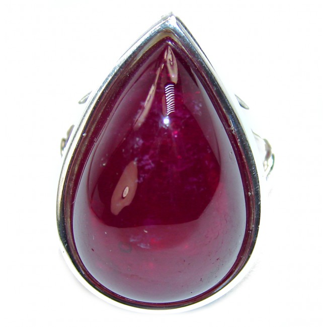 Red Beauty authentic 65.5 carat Red Ruby .925 Sterling Silver handmade Cocktail Ring s. 8
