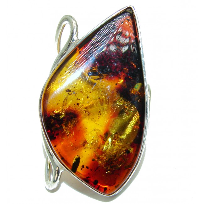 New Concept best quality Baltic Amber .925 Sterling Silver handcrafted Huge Ring s. 7 adjustable