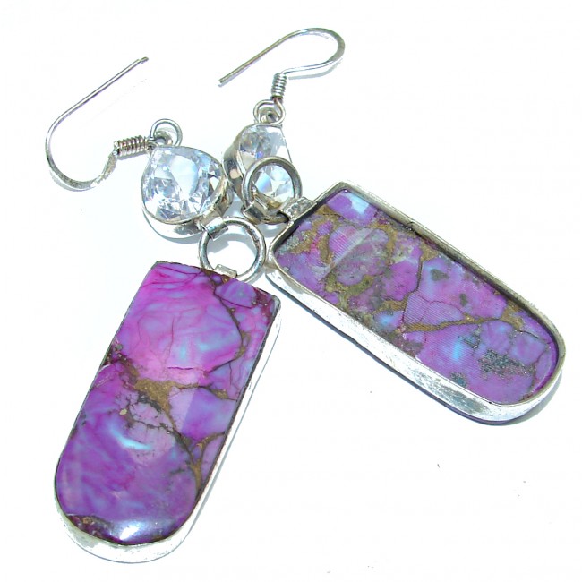 Solid Copper vains in Purple Turquoise .925 Sterling Silver earrings