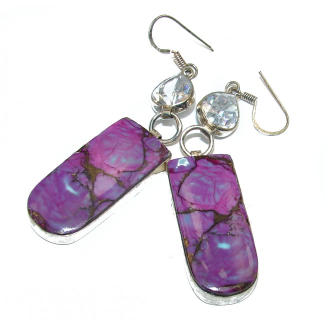 Solid Copper vains in Purple Turquoise .925 Sterling Silver earrings