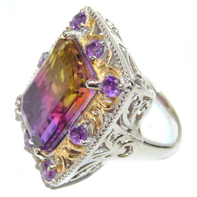 HUGE Emerald cut Ametrine 18K Gold over .925 Sterling Silver handcrafted Ring s. 8 3/4