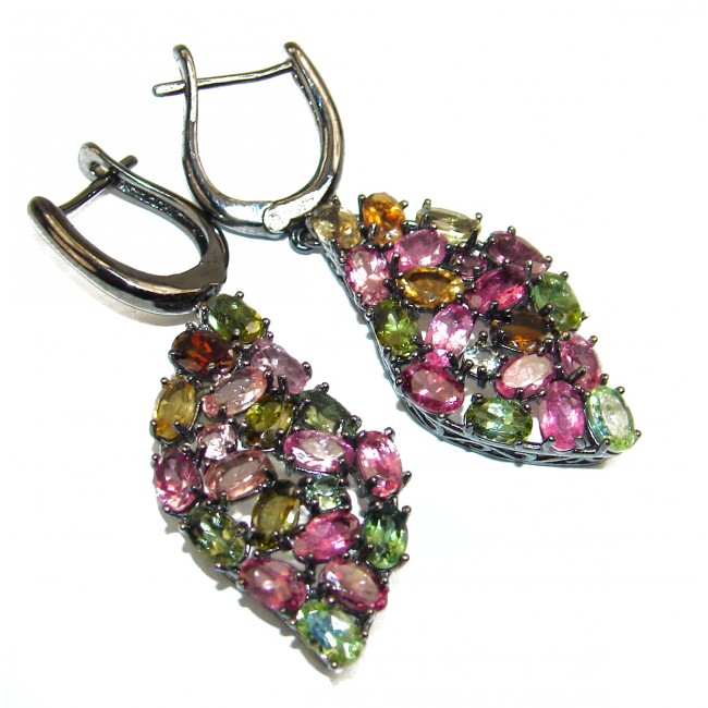 Perfect authentic Brazilian Tourmaline black rhodium over .925 Sterling Silver handmade earrings